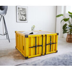 Table - basse container 86x86 cm métal bois de manguier jaune Table - basse container 86x86 cm métal bois de manguier jaune