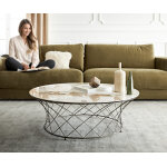 Table - basse lassina 100x100 cm c�ramique minas melange blanc - beige pi�tement m�tal effet titane