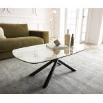 Table - basse sarita 120x70 cm c�ramique minas melange blanc - beige pi�tement m�tal noir