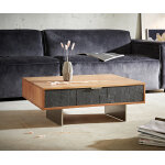 Table - basse teele 80x60 cm acacia naturel ardoise 2 tiroirs pied flottant inoxydable Table - basse teele 80x60 cm acacia naturel ardoise 2 tiroirs pied flottant inoxydable
