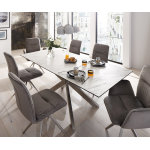 Table - manger daven 160 / 200x90 cm céramique blanche métal extensible Table - manger daven 160 / 200x90 cm céramique blanche métal extensible
