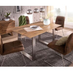 Table - à - manger edge 140x90 acacia nature acier inoxydable mince bord suisse Table - à - manger edge 140x90 acacia nature acier inoxydable mince bord suisse