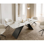 Table  manger edge 180 - 220x100 cramique calacatta luxe blanc - dor - gris cadre en v acier plat ...