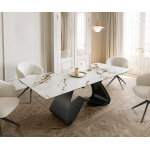 Table  manger edge 180 - 220x100 cramique calacatta luxe blanc - dor - gris cadre en w noir extensible ...