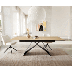 Table � manger edge 180 - 220x100 c�ramique laminam� sabbia couleur ch�ne cadre en v acier plat noir ...