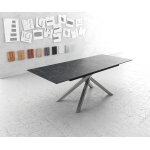 Table - à - manger edge 180 - 220x90cm laminamâ® céramique gris pieds milieu croisé argent Table - à - manger edge 180 - 220x90cm laminamâ® céramique gris pieds milieu croisé argent