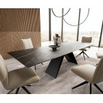 Table  manger edge 200 - 300x100 cramique laminamnoir desir marron cadre en v acier plat noir extensible ...