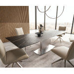 Table  manger edge 200 - 300x100 cramique laminamnoir desir marron wave acier inoxydable extensible ...