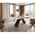 Table  manger edge 200 - 300x100 cramique laminam sabbia couleur chne cadre en v acier plat noir ...