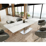 Table � manger edge 200 - 300x100 c�ramique laminam�statuarietto blanc wave acier inoxydable extensible ...