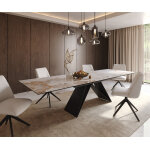 Table à manger edge 200 - 300x100 céramique minas mélange blanc - beige cadre en v acier plat noir extensible ... Table à manger edge 200 - 300x100 céramique minas mélange blanc - beige cadre en v acier plat noir extensible ...
