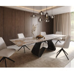 Table � manger edge 200 - 300x100 c�ramique minas m�lange blanc - beige cadre en w noir extensible