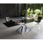 Table  manger edge 200 - 300x100 verre fondu noir fum relief en 3d cadre crois rectangulaire acier ...