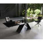 Table � manger edge 200 - 300x100 verre fondu noir fum� relief en 3d cadre en v acier plat noir extensible ...