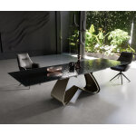 Table � manger edge 200 - 300x100 verre fondu noir fum� relief en 3d cadre en w effektfinish titan extensible ...