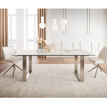 Table à manger edge 200x100 céramique calacatta luxe blanc - doré - gris acier inoxydable mince Table à manger edge 200x100 céramique calacatta luxe blanc - doré - gris acier inoxydable mince