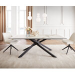 Table à manger edge 200x100 céramique calacatta luxe blanc - doré - gris cadre croisé rectangulaire noir ... Table à manger edge 200x100 céramique calacatta luxe blanc - doré - gris cadre croisé rectangulaire noir ...
