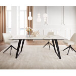 Table à manger edge 200x100 céramique calacatta luxe blanc - doré - gris métal incliné noir Table à manger edge 200x100 céramique calacatta luxe blanc - doré - gris métal incliné noir