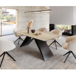 Table à manger edge 200x100 céramique travertin nature cadre en v acier plat noir Table à manger edge 200x100 céramique travertin nature cadre en v acier plat noir