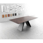 Table - � - manger edge 200x100cm verre antique - marron v - pieds milieu noir