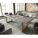 Table à manger edge 260x100 acacia platine acier inoxydable or large live - edge Table à manger edge 260x100 acacia platine acier inoxydable or large live - edge