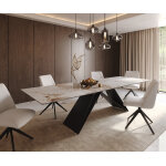 Table  manger edge 300x100 cramique minas mlange blanc - beige cadre en v acier plat noir