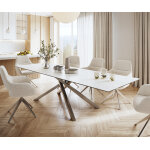 Table - à - manger edge 300x100cm laminamâ® céramique blanc pieds milieu croisé argent Table - à - manger edge 300x100cm laminamâ® céramique blanc pieds milieu croisé argent