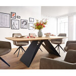 Table  manger edge boot 200x100 chne nature cadre en v acier plat noir bord suisse