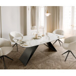 Table à manger edge en forme de bateau 200x100 céramique calacatta luxe blanc - doré - gris cadre en ... Table à manger edge en forme de bateau 200x100 céramique calacatta luxe blanc - doré - gris cadre en ...
