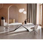 Table à manger edge en forme de bateau 240x120 céramique calacatta luxe blanc - doré - gris cadre en ... Table à manger edge en forme de bateau 240x120 céramique calacatta luxe blanc - doré - gris cadre en ...