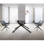 Table  manger edge en forme de bateau 240x120 verre fondu noir fum relief en 3d cadre crois rectangulaire ...