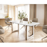 Table - � - manger edge forme boot 200x100 c�ramique laminam� statuarietto blanc inox large