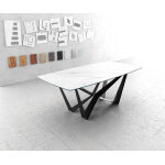 Table - � - manger edge forme boot 200x100cm laminam� c�ramique blanc pieds milieu acier plat noir