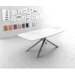 Table - à - manger edge forme boot 200x100cm laminamâ® céramique blanc pieds milieu croisé argent Table - à - manger edge forme boot 200x100cm laminamâ® céramique blanc pieds milieu croisé argent