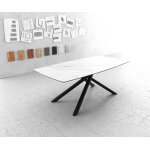 Table - à - manger edge forme boot 200x100cm laminamâ® céramique blanc pieds milieu croisé noir Table - à - manger edge forme boot 200x100cm laminamâ® céramique blanc pieds milieu croisé noir