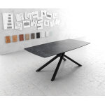 Table -  - manger edge forme boot 200x100cm laminam cramique gris pieds milieu crois noir