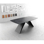 Table -  - manger edge forme boot 200x100cm laminam cramique gris v - pieds milieu noir