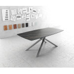 Table -  - manger edge forme boot 200x100cm laminam cramique marron pieds milieu crois argent