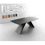 Table -  - manger edge forme boot 200x100cm laminam cramique marron v - pieds milieu noir