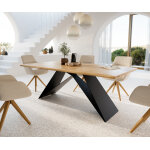 Table de salle  manger edge 200x100x3 chne naturel pitement en v acier plat noir live - edge
