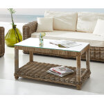 Table - de - salon nizza 100x50cm rotin gris plateau en verre table de salon