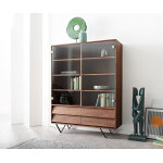 Vitrine eloi 115x40 cm acacia brun 2 portes 4 tiroirs pied en v