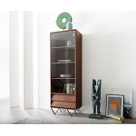 Vitrine eloi 60x40 cm acacia brun 1 porte 2 tiroirs pied en v noir