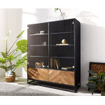 Vitrine famke 120 cm manguier teck 2 portes vitres et 2 portes en bois