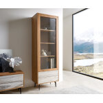 Vitrine kleo 60x180 cm acacia naturel 1 porte 2 tiroirs pieds angulaires métal noir Vitrine kleo 60x180 cm acacia naturel 1 porte 2 tiroirs pieds angulaires métal noir