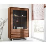 Vitrine live - edge 120x190 cm acacia brun  bords droits 2 portes 4 tiroirs massif