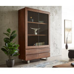 Vitrine live - edge 120x190 cm acacia brun bordure de tronc d'arbre 2 portes 4 tiroirs massif