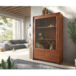 Vitrine live - edge 120x190 cm acacia marron 2 portes 4 tiroirs en bois massif
