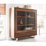 Vitrine live - edge 140x150 cm acacia brun  bord droit 2 portes 2 tiroirs massif