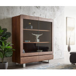 Vitrine live - edge 140x150 cm acacia brun bordure de tronc d'arbre 2 portes 2 tiroirs massif